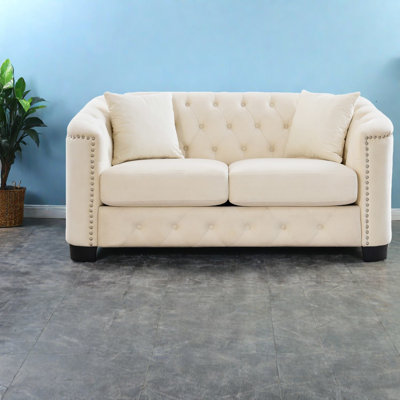 Compression Sofas, 59 Inch Velvet Wood Modern Chesterfield For Home
