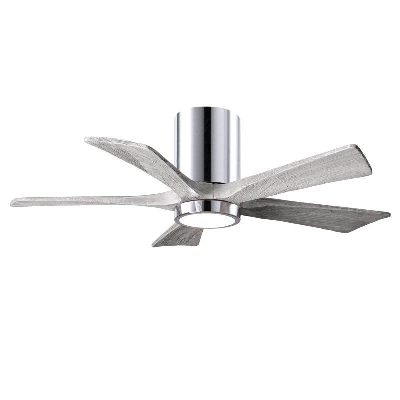 Irene Flushmount Light Kit 5 Blade LED Ceiling Fan, Polished Chrome, Barn Wood Tone, 42"