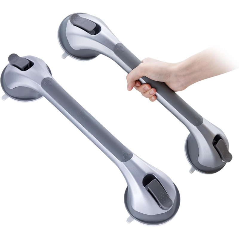 Shower Grab Bar 2 Pack 16 Inch Suction Grab Bars For Bathtubs & Showers, Heavy Duty Shower Handle Removable Shower Handrails For Elderly And Seniors, No Drilling Waterproof, Silver
