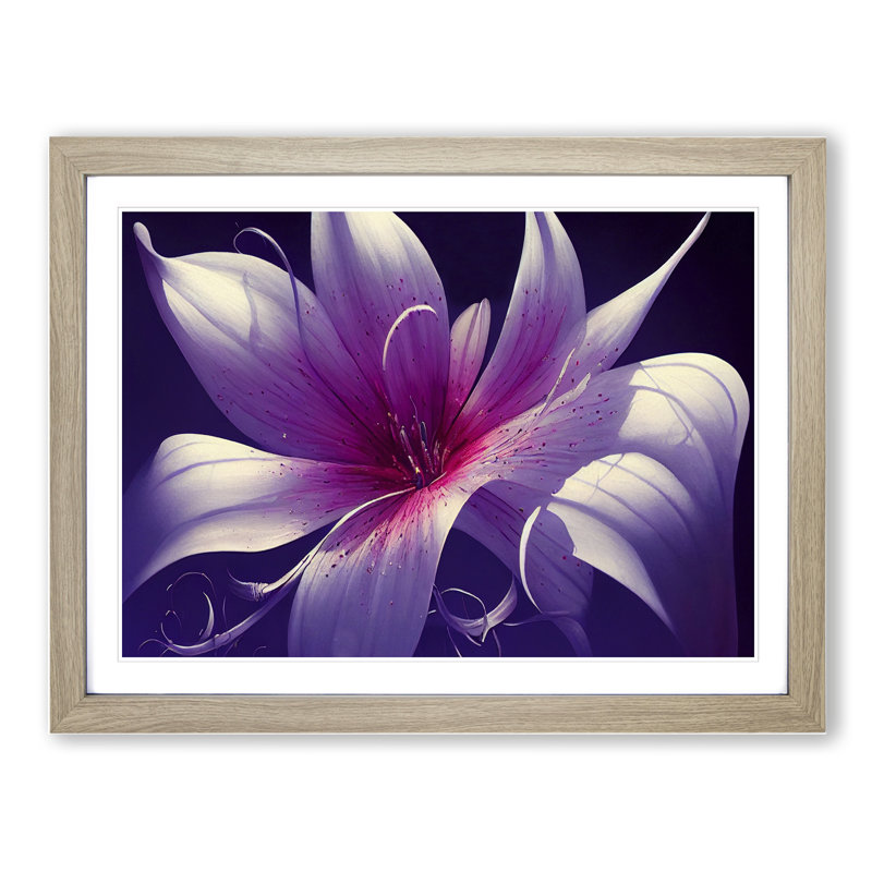 Eccentric Lily Flower Abstract 1 Piece Single Picture Frame Wall Art, 46cm H x 64cm W x 2cm D, Oak Framed