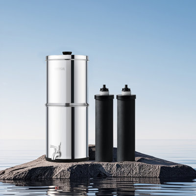 1.5G Gravity-fed Water Filter Countertop System Stainless Steel 2 Filters