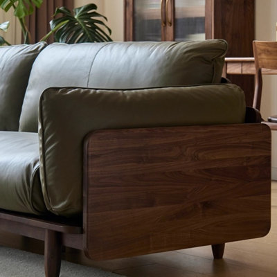 Black Walnut Mid-Century Straight Living Sofa
