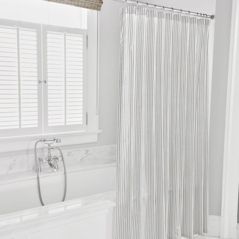 Blass Ticking Striped Shower Curtain, Fawn