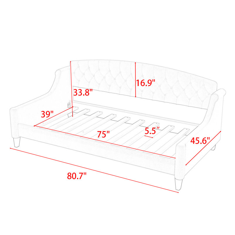 Brioney Tufted Upholstered Daybed with Slats, Gray, Twin