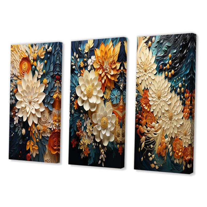 Tourbillon orange et bleu sarcelle tourbillon IV - ensemble de 3 botaniques abstraites, Toile tendue, No Frame