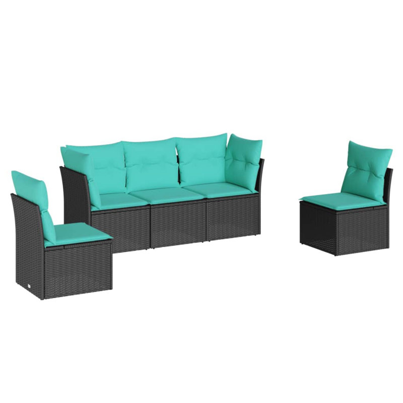  Ensemble de canapé de patio 5 pièces avec coussins en rotin de polyester noir