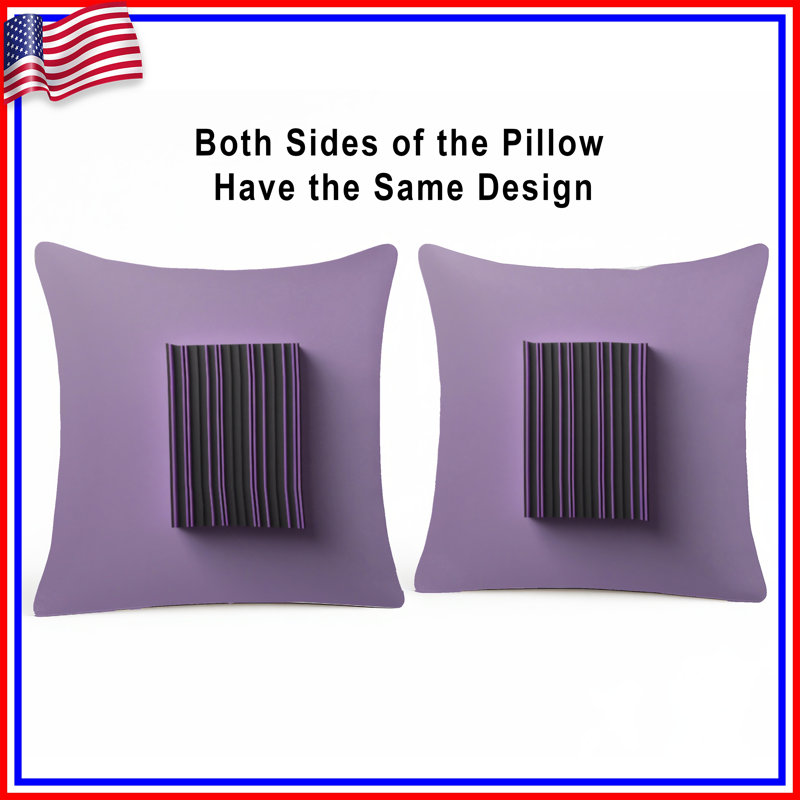 Coussins décoratifs rectangulaires rayés noirs et mauves, 18 po x 18 po