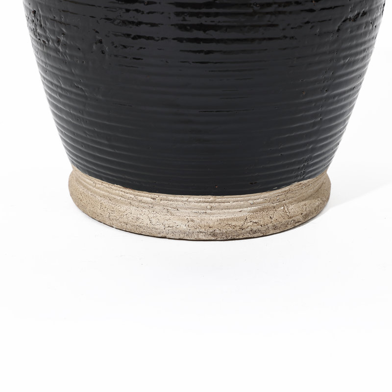 9.8" H Rustic Terracotta Black Vase with Handles