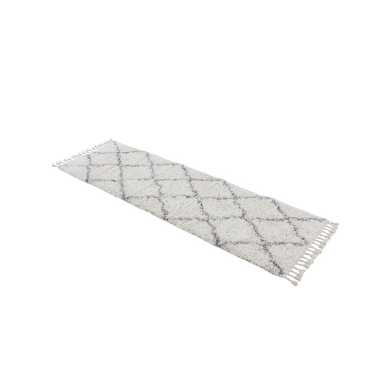 Eddy Shaggy Boho White Rug, Runner 80 x 300cm