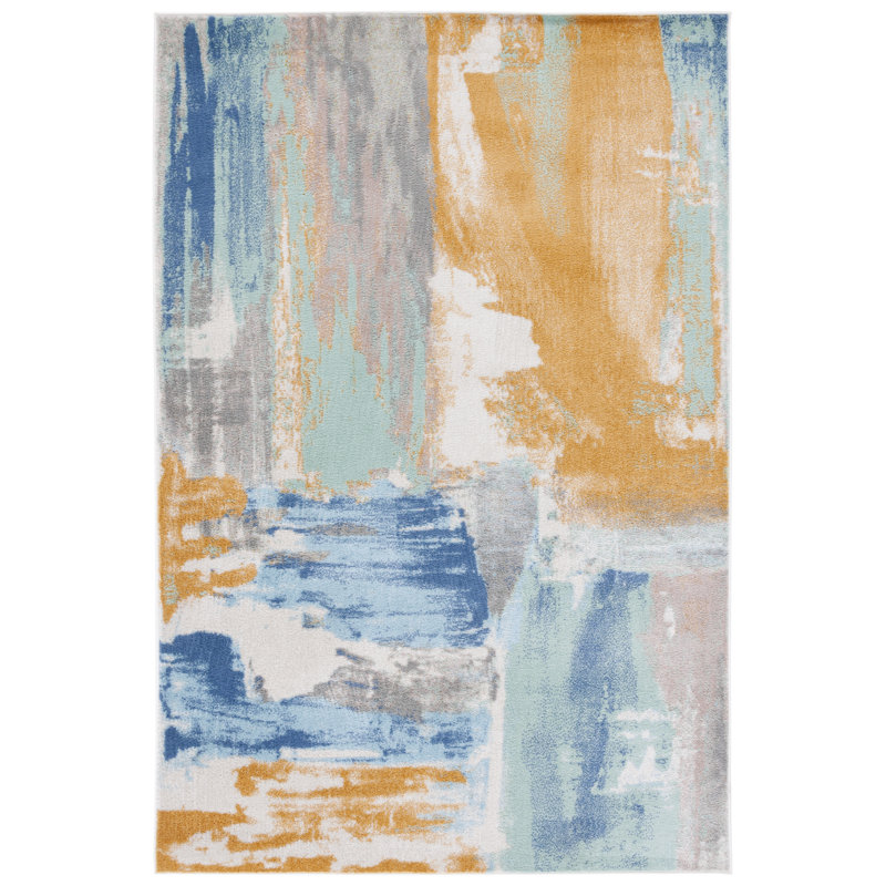 Tapis Ariadne 510 doré / bleu / vert, Rectangle 4 pi 5 po x 6 pi 5 po
