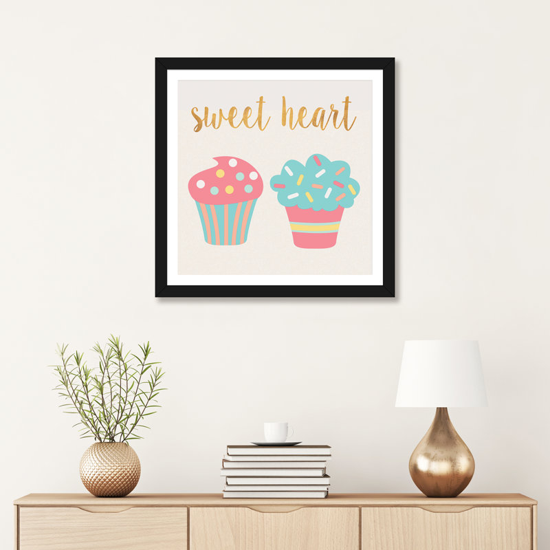 Cupcakes II - impression d'art graphique, Papier encadré noir, Blanc, H 24 po x l 24 po x p 1 po