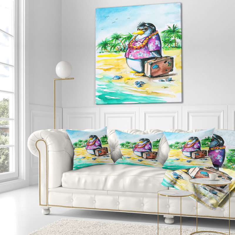Oreiller pingouin profitant des fêtes sur l’oreiller d’animaux animés beach, 16 po x 1 po