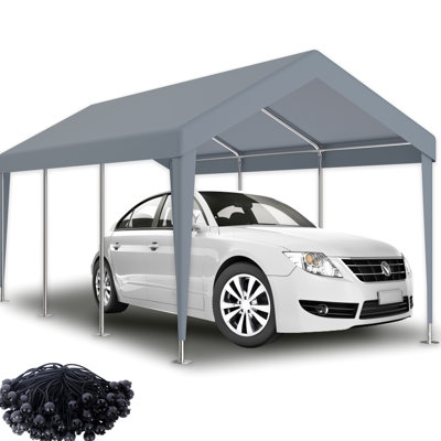 12x20ft Carport Canopy Replacement Cover - Waterproof & Protected. 76 Elastic Buckles. Grey Polypropylene. Quick Installation And Convenient Storage. Versatile For Outdoor Purposes Events Tarp