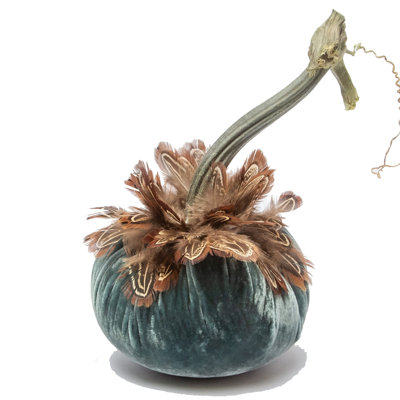 5" Wedgewood Pumpkin w/Pheasant Feather Collar