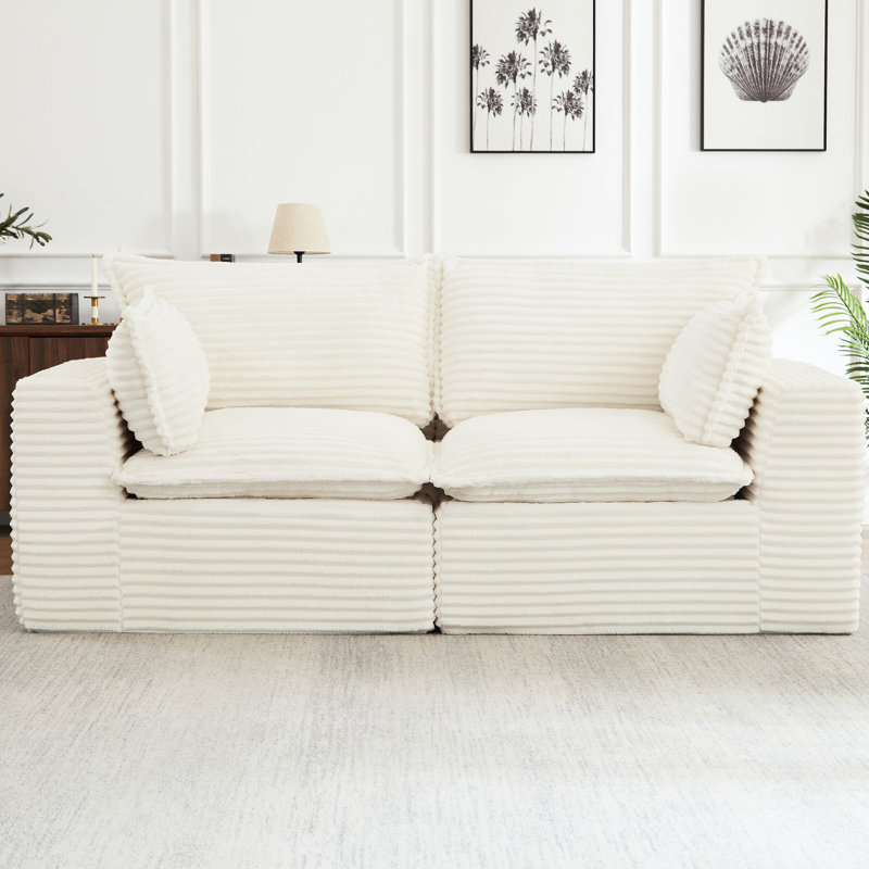Canapé désossé moderne en tissu de velours côtelé blanc pour lit modulaire 2 places sans assemblage Il suffit de s'agrandir pour profiter du canapé modulaire surdimensionné