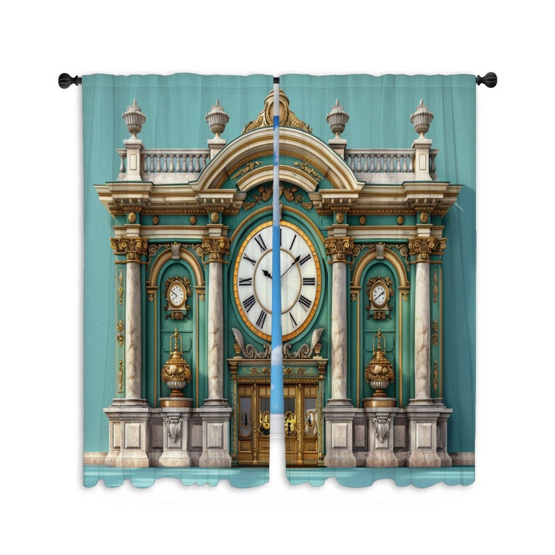 Clock Tower Architecture Room Darkening Curtain Pair, 56" W x 80" L