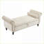 Banc de rangement repose-pieds en velours beige avec coussin | Structure en bois | Design classique-1756505161