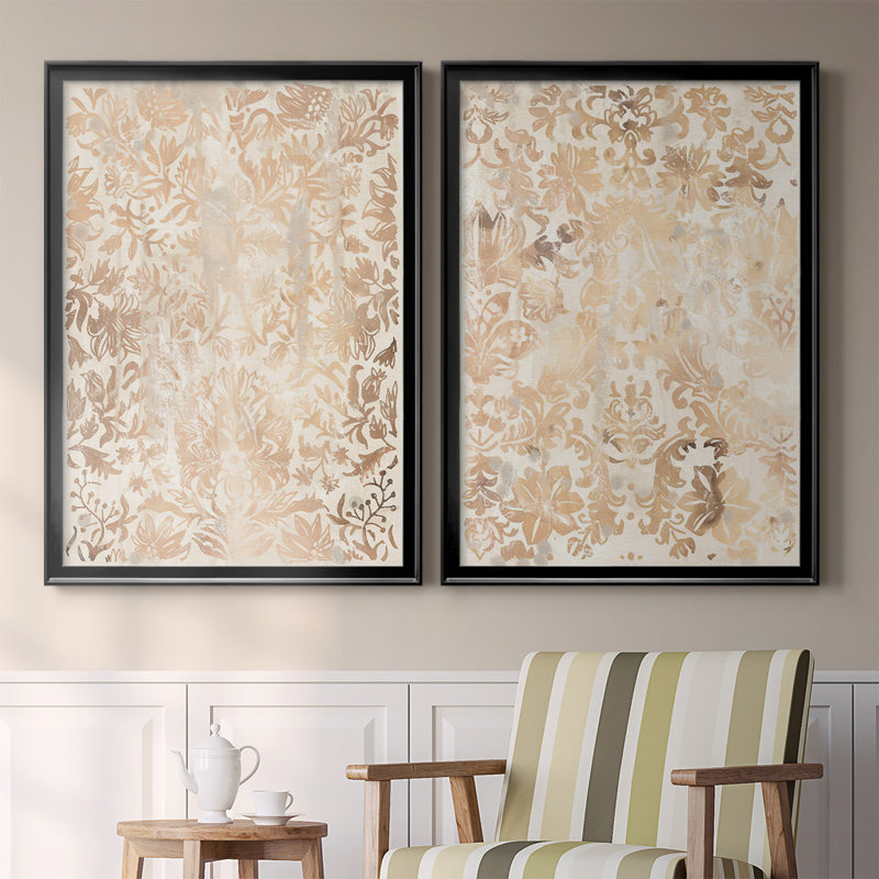 Toile encadrée noyer damassé I de qualité supérieure - prête à être accrochée, H 24,5 po x l 37 po, Noir