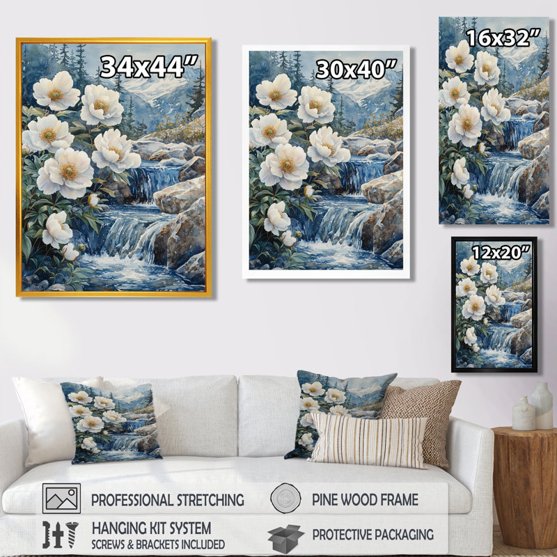 Giullia - Décoration murale florale, Reproduction encadrée d'une seule photo, Argent argent, H 20 po x l 12 po