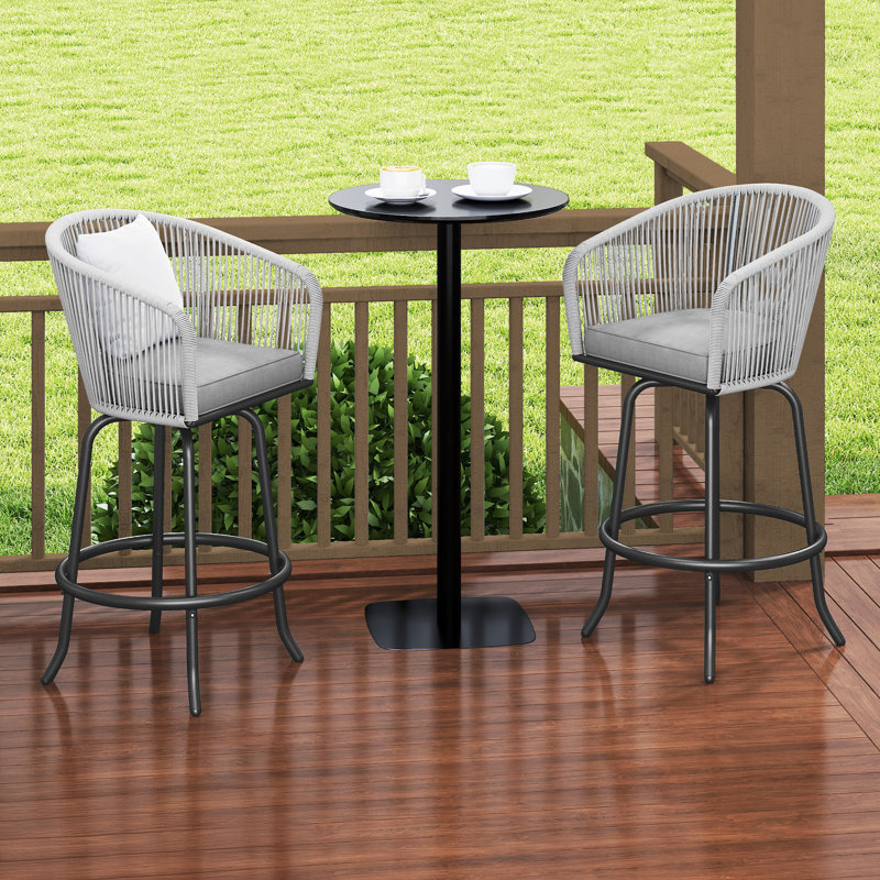 Ensemble de 2 tabourets de bar pivotants pour patio, en rotin - Chaises de salle à manger d'extérieur tissées avec coussins (beige)