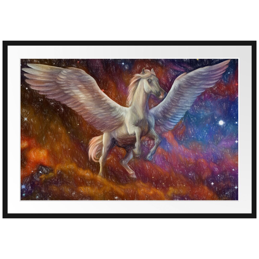 Gerahmtes Poster Weißer Pegasus mit Engelsflügel