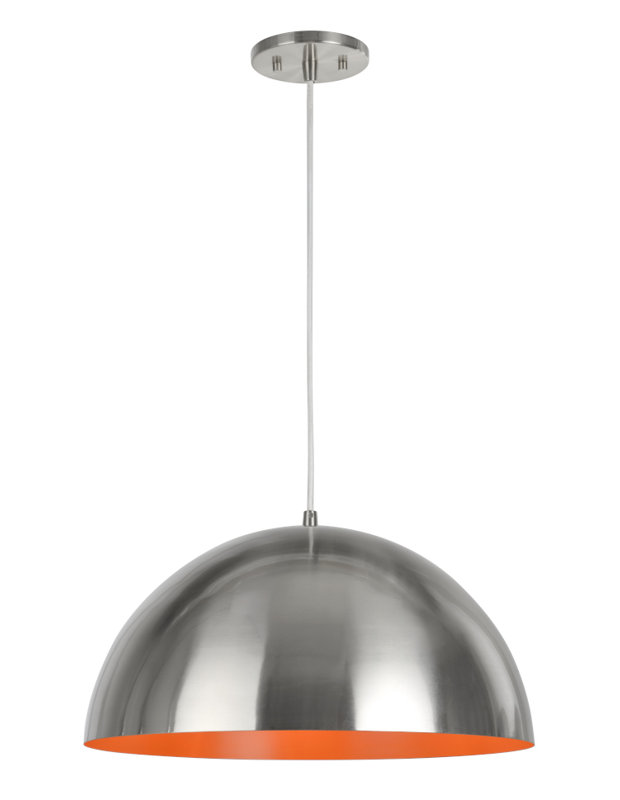 Matte Black and Orange Drum Pendant Light with Adjustable Cord