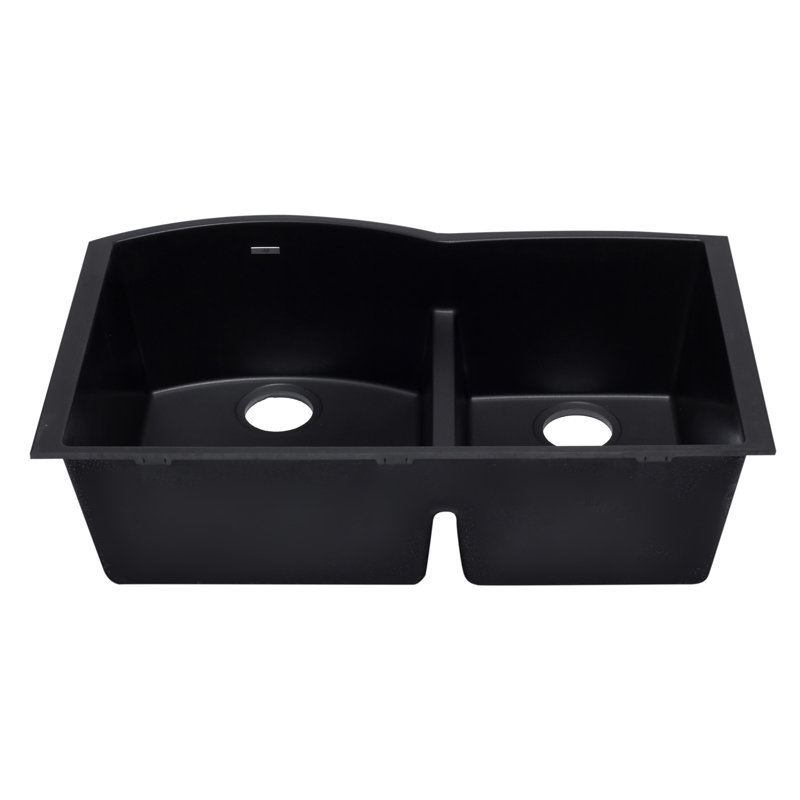 33'' L Undermount Double Bowl Granite Kitchen Sink, Black