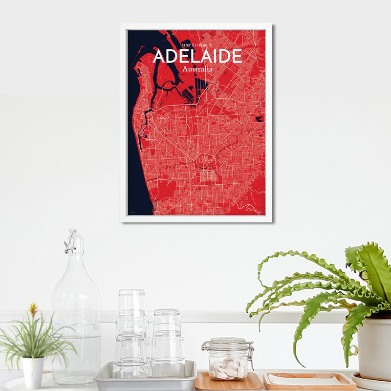 Adelaide City Map, impression, H 17 po x l 11 po, Orange / or pâle