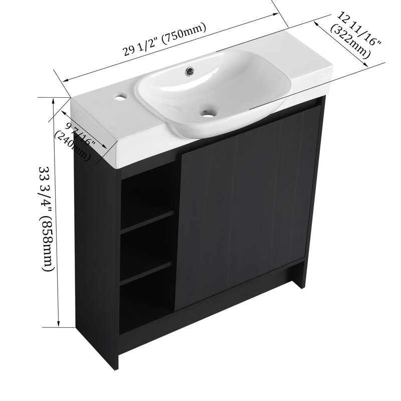 30" Vanity Cabinet with Ceramic Sink - Soft-Close Door, Black