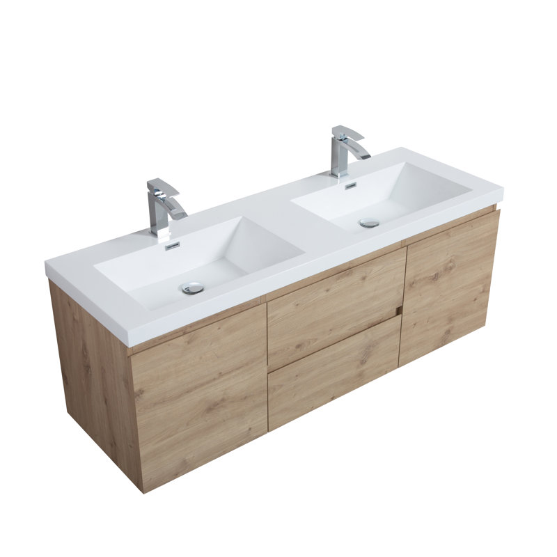 Crotts 59'' Double Bathroom Vanity with Poly Marble Top