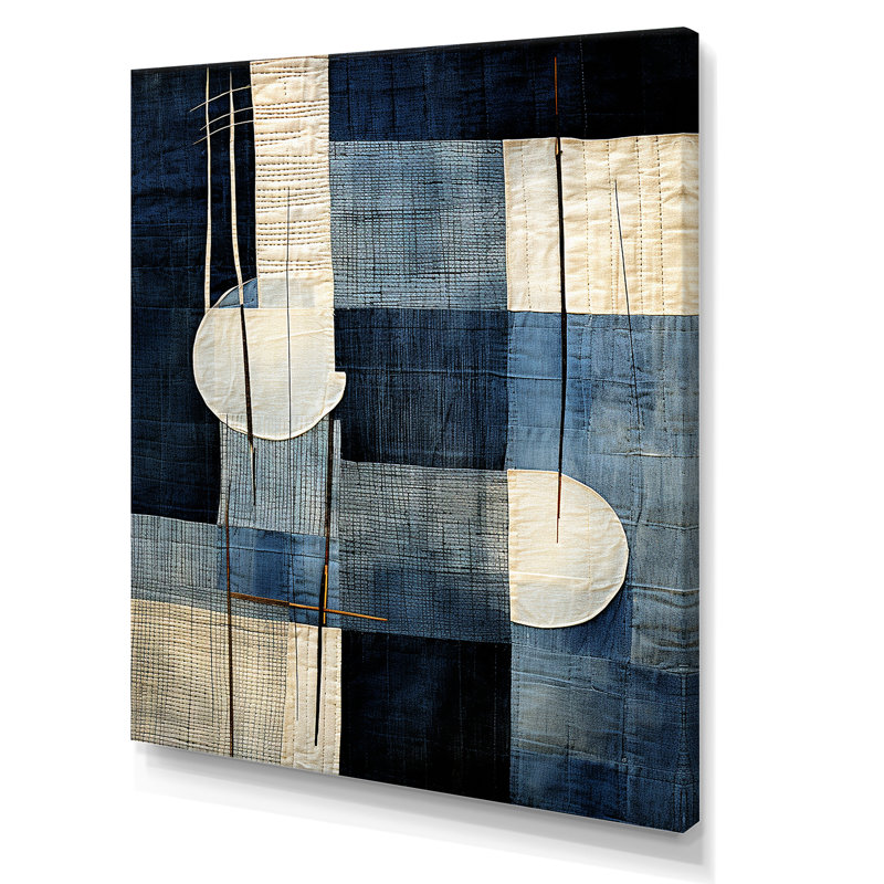 Collage géométrique bleu azur - Collages abstraits, Toile tendue, H 60 po x l 40 po x P 1,5 po