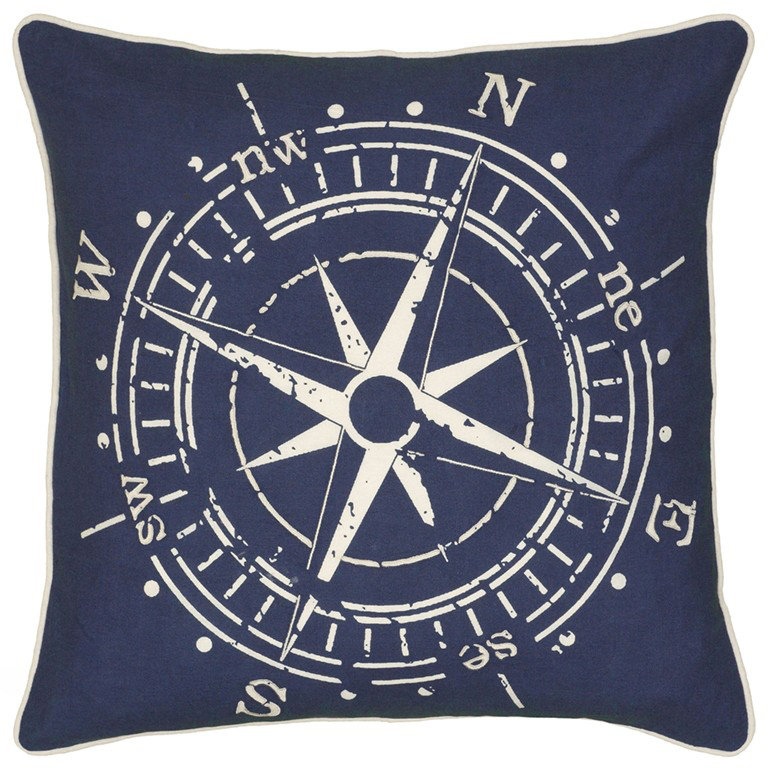  18" Navy and White Nautical Compass Throw Pillow