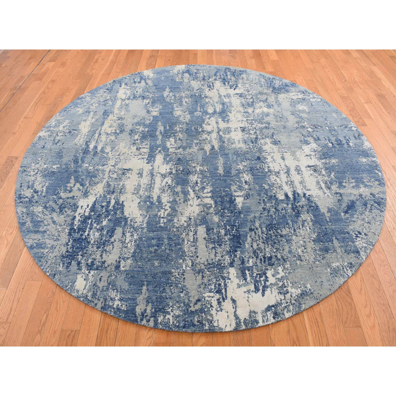Tapis bleu nouvel âge en soie 8 pi 1 po x 8 pi 1 po Arondel