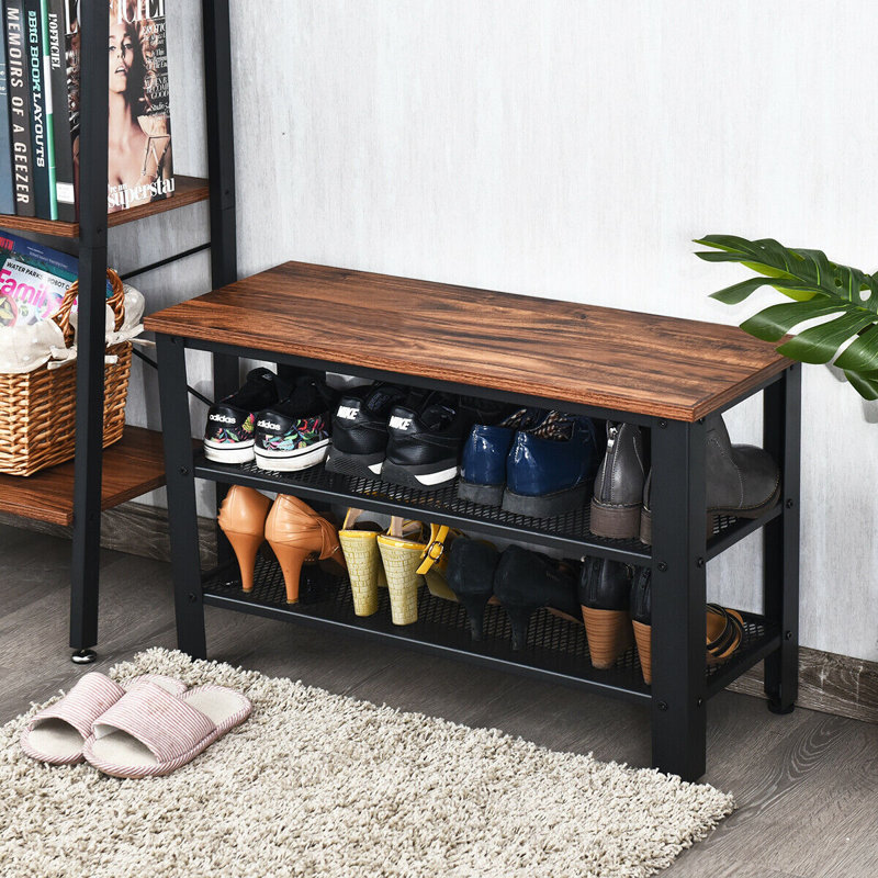 Shoe Storage Bench with Adjustable Shelf