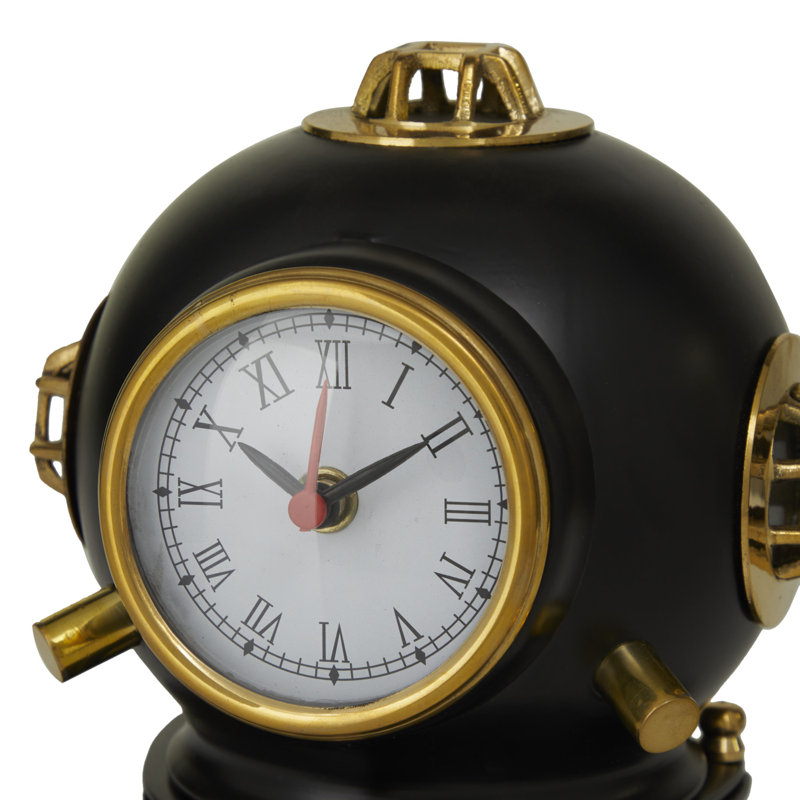 Horloge nautique en laiton, Noir, H 7,95 po x l 7,7 po x P 7,25 po