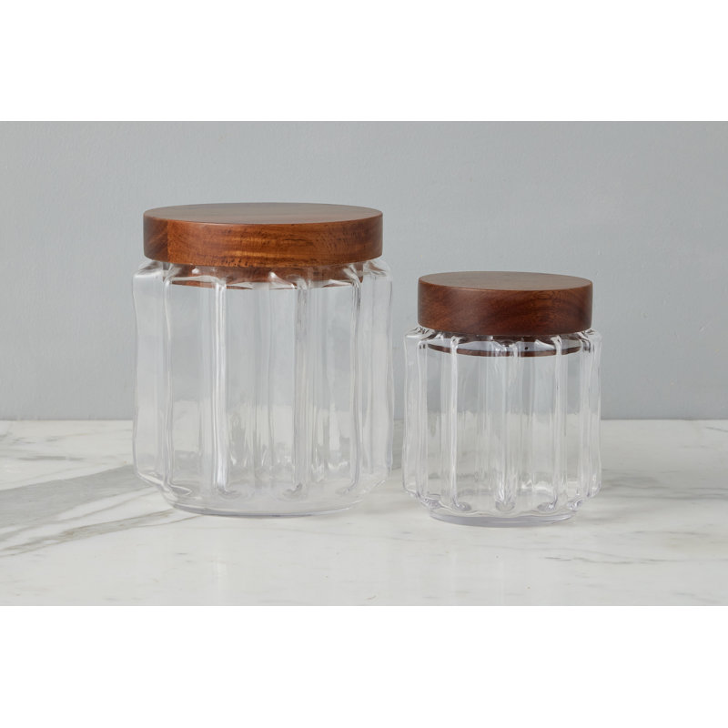 Fluted Glass Canister, Wood Lid, Small