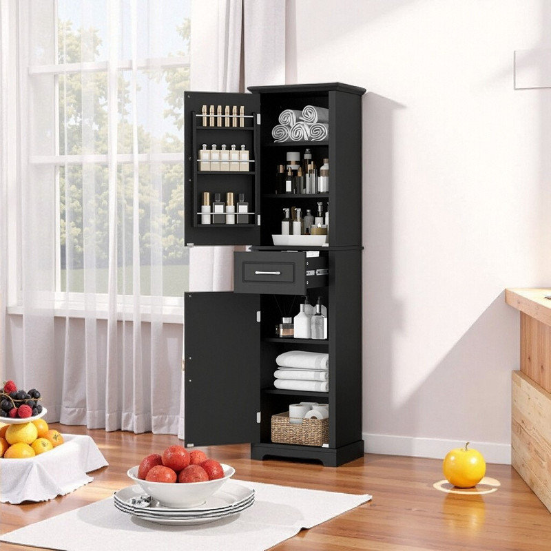 Grande armoire de rangement autoportante avec tablettes réglables et sécurité anti-basculement, Noir