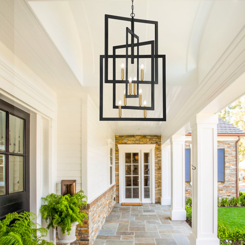 8 - Light Dimmable Geometric Chandelier, Matte Black/Gold