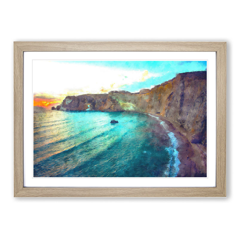 Cliffs in Ponza in Italy - Picture Frame Graphic Art, Oak Framed, 27cm H x 36cm W x 2cm D