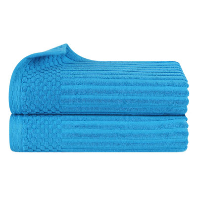 Ruvins Cotton Highly Absorbent Solid and Checkered Border Bath Sheet Set