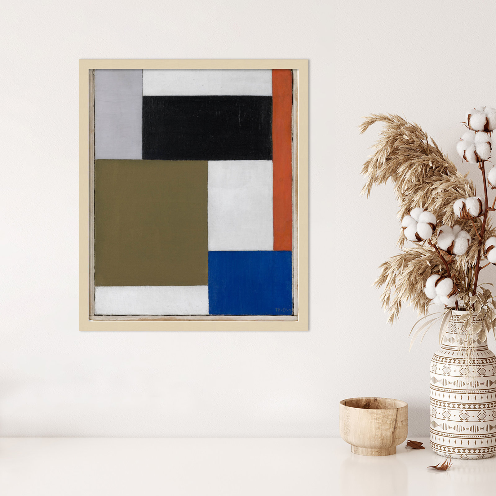 Composition by Theo Van Doesburg, Brown Paper Framed, 17" H x 14" W