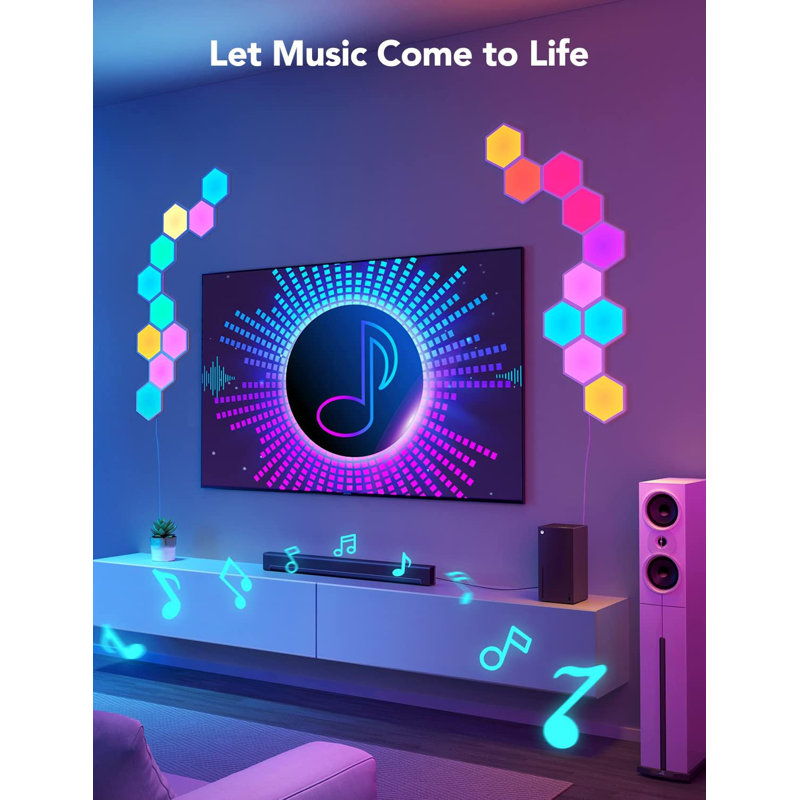 RGBIC Hexagonal LED Wall Light, Wi-Fi Smart Home Decoration Creative Wall Light with Music Sync,