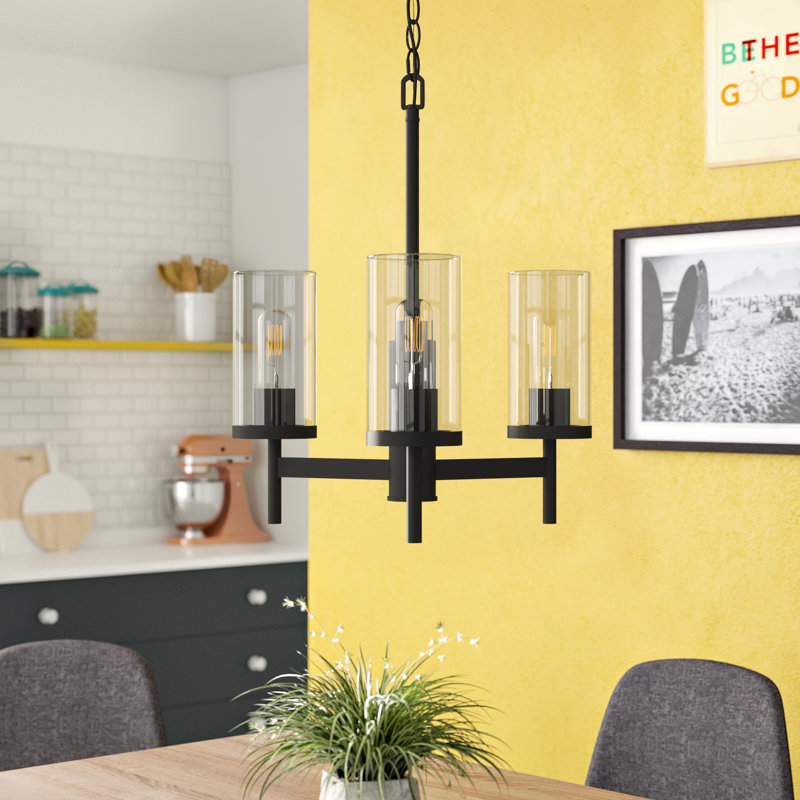 Lustre cylindrique unique à 3 lumières Bertelli, Noir mat