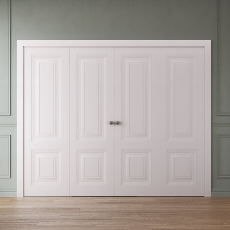 Portes coulissantes doubles pliantes | Blanc ESSENTIEL 1222 | Ensemble de quincaillerie pour moulures robustes | Portes de garde-robe de chambre en bois massif