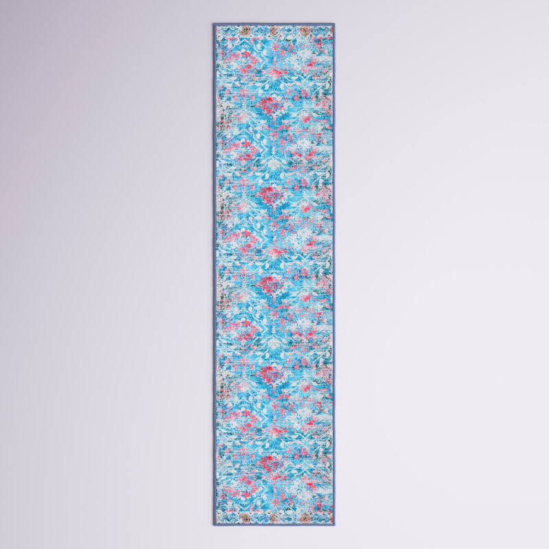 Dall Floral Light Blue/Pink Area Rug, Runner 2'2" x 9'