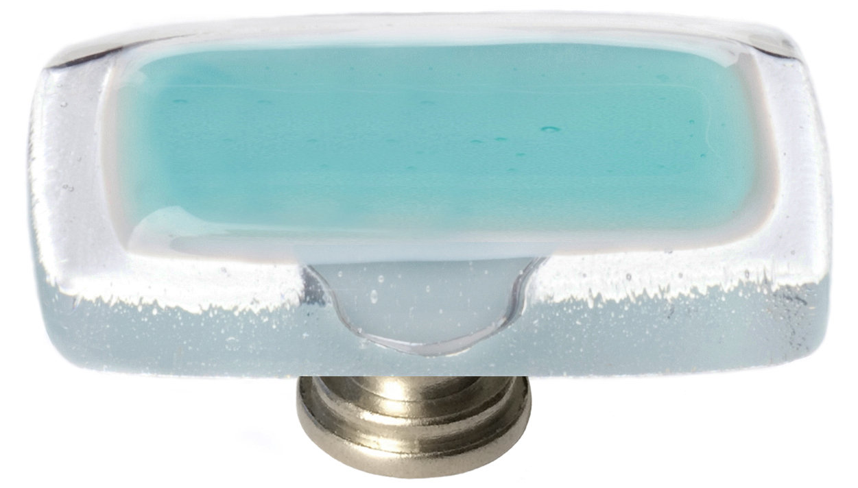 Reflective Rectangular Cabinet Knob, Aqua, Polished Chrome