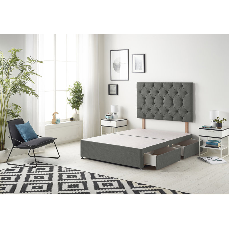 Copple Divan Bed Base with Headboard and Option for Drawers, Grey, Double (4'6), 2 Drawers