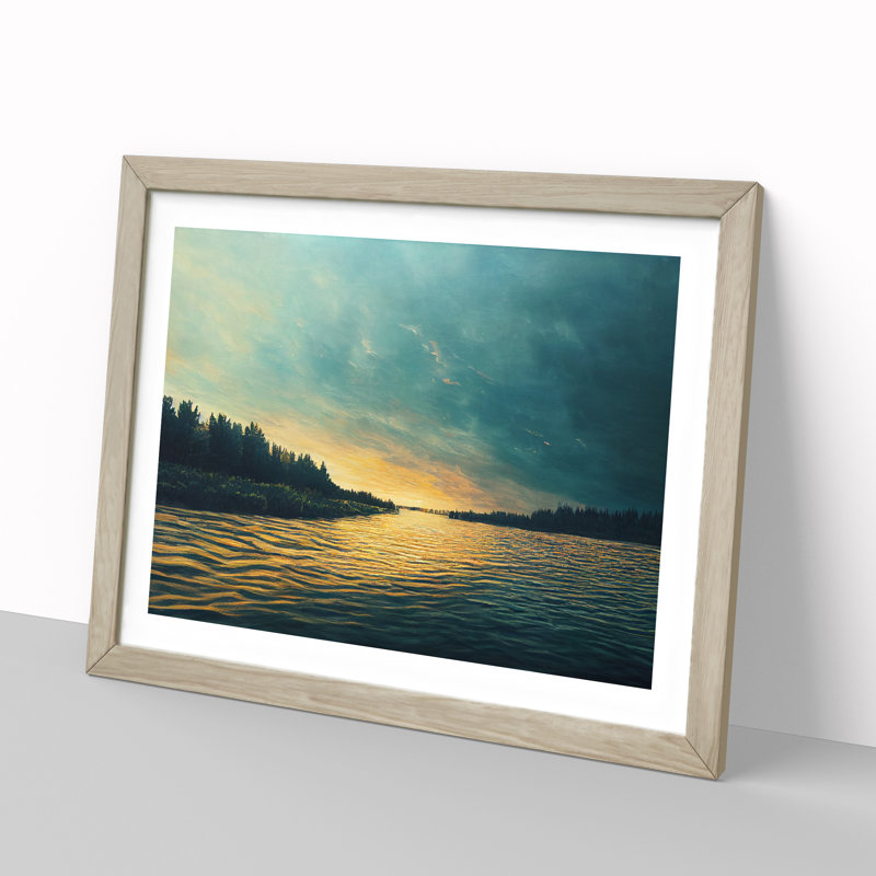River Past the Forest 1 Piece Single Picture Frame Wall Art, 34cm H x 46cm W x 2cm D, Oak Framed