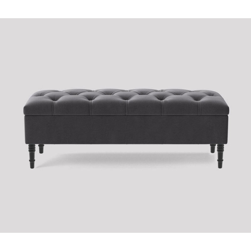Alyana 180cm Wide Tufted Rectangle Ottoman Storage Bench - Upholstered Velvet Shoes Bench with Turned Wooden Legs