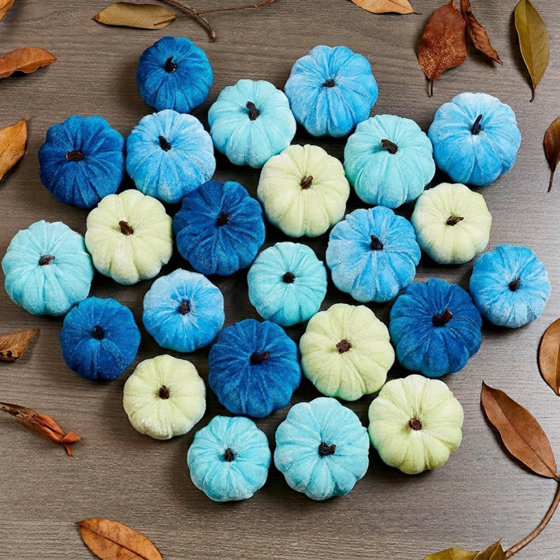 Ornement suspendu en forme de citrouille 12 pièces 12 pouces, Blue/White
